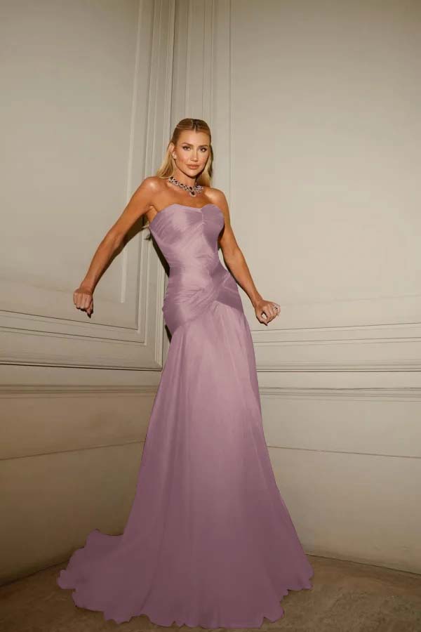 Strapless Sleeveless Sweetheart Long Prom Dress With Pleated YK0128