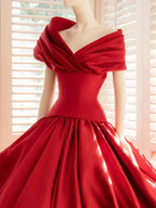 Cocoslly Off-The-Shoulder Sleeveless High Waist Long A Line Prom Dress With Pleated | Red Satin YC0571