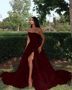 Strapless Sleeveless Long High Split Prom Dress With Appliques YK0162