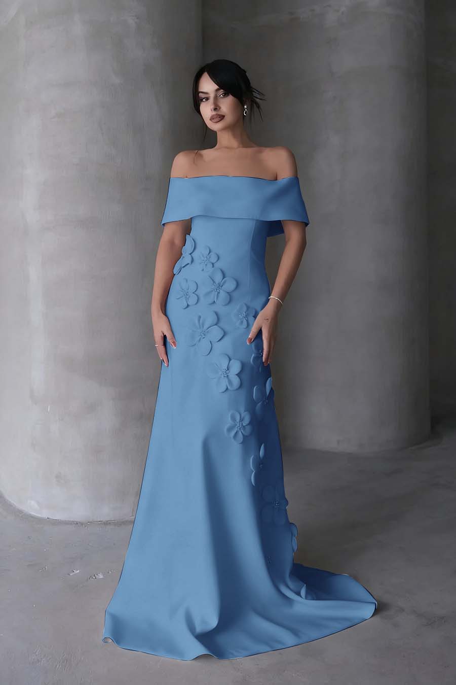 Cocoslly Off-The-Shoulder Strapless Sleeveless Long Mermaid Prom Dress With Flowers Appliqués | Red Satin ZA0194