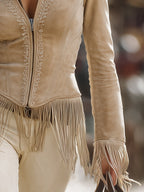 Casual Vintage Khaki Lace Tassel Jacket