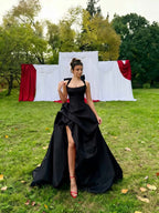 Satin Halter Neck Strapless Sleeveless Long A-Line Prom Dress With Pleated And Split YK0728