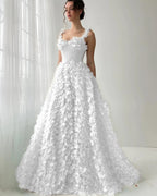 Tulle Square Neck Spaghetti Straps Sleeveless Long A-Line Prom Dress With Flower Appliques YK0613