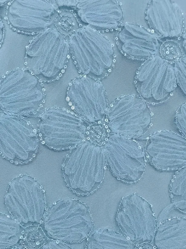 Light Blue Jacquard Glitter Classic Off The Shoulder Short Sleeve Mermaid Floor-length Gown Dress