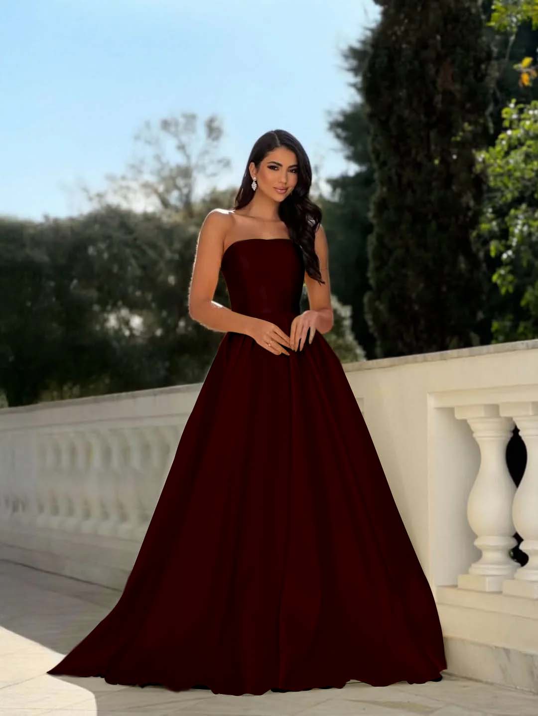 Chic Strapless Sleeveless Long A Line Prom Dress With Pleated YK0232