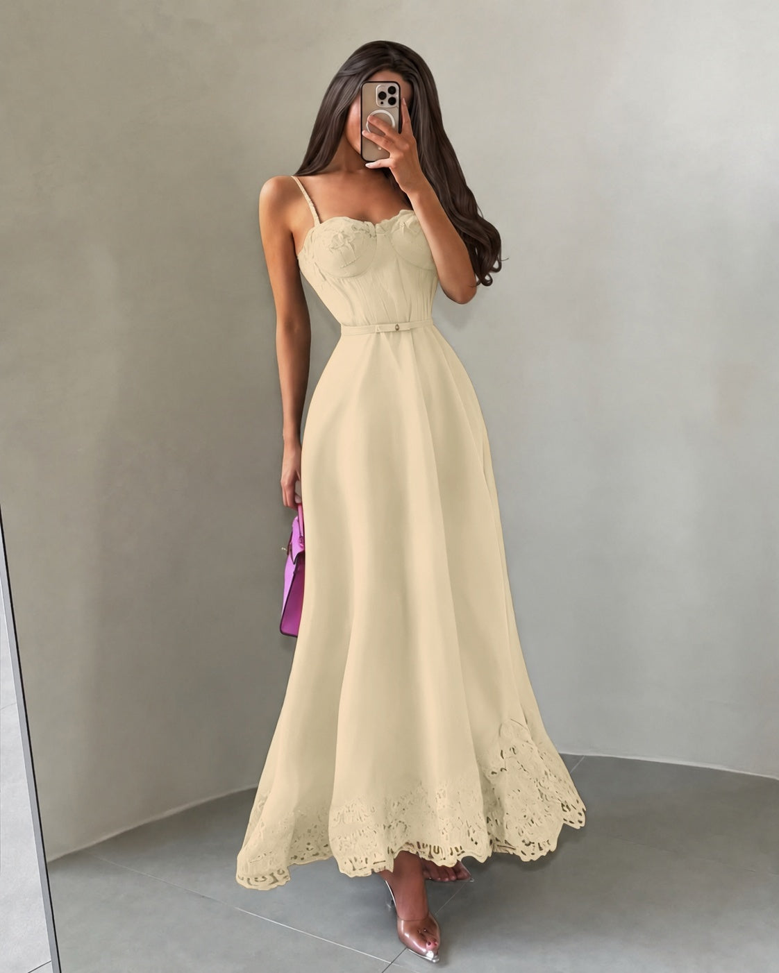 Cocoslly Spaghetti Straps Sleeveless High Waist Long A Line Prom Dress | Black Satin YK1293