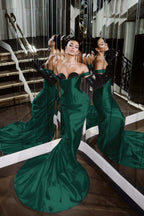 Strapless Sleeveless Long Mermaid Prom Dress With Pleated Gloves WQ0226
