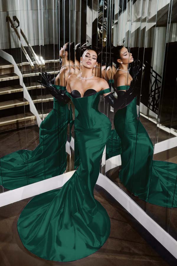 Strapless Sleeveless Long Mermaid Prom Dress With Pleated Gloves WQ0226