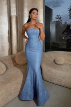 Cocoslly Strapless Sleeveless High Waist Long Mermaid Prom Dress | Lilac Sequins ZT0602