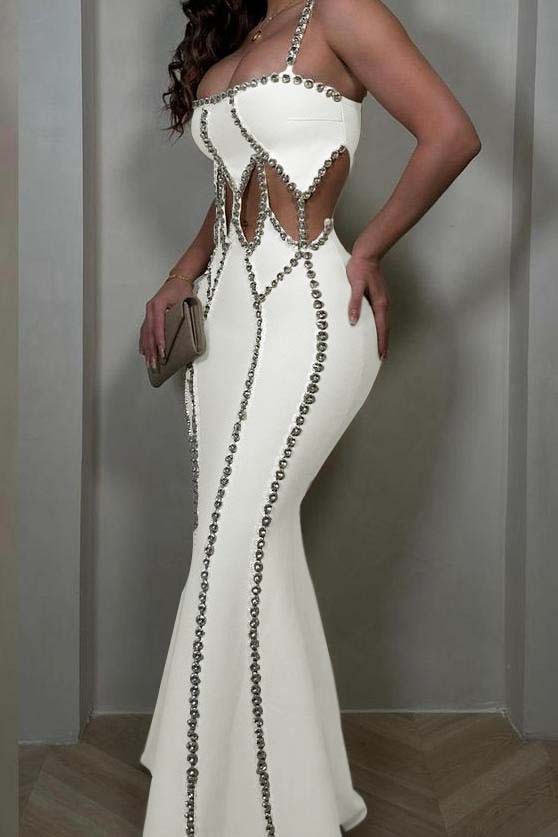 Spaghetti Strap Sleeveless Mermaid Long Prom Dress With Beading XJ0342
