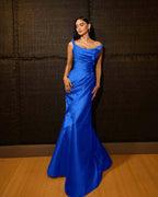 Shining Wide Shoulder Straps Sleeveless Long Mermaid Prom Dress With Pleated YK0715