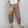 Women's Ethnic Wave Patchwork Art Print Flowy Linen Blend Casual Pants