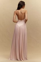 Cocoslly Halter V-Neck Sleeveless High Waist Long Prom Dress | Blushing Pink Chiffon YC0573