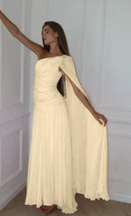 Cocoslly One Shoulder Sleeveless High Waist Long Prom Dress With Sequins | Pink Chiffon JZ0098