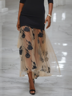 Black Floral Rose Knit Off The Shoulder Half Sleeve Mermaid Maxi Dress