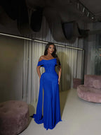 Tulle Off-The-Shoulder Strapless Sleeveless Long Mermaid Prom Dress With Pleated And Train YK0619
