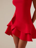 Red Ruffled Crew Neck Sleeveless A-line Mini Homecoming Dress