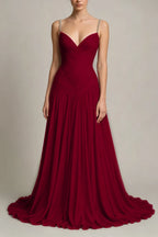 Cocoslly Spaghetti Straps Sleeveless High Waist Long Prom Dress With Pleated | Dusty Blue Chiffon LR0340