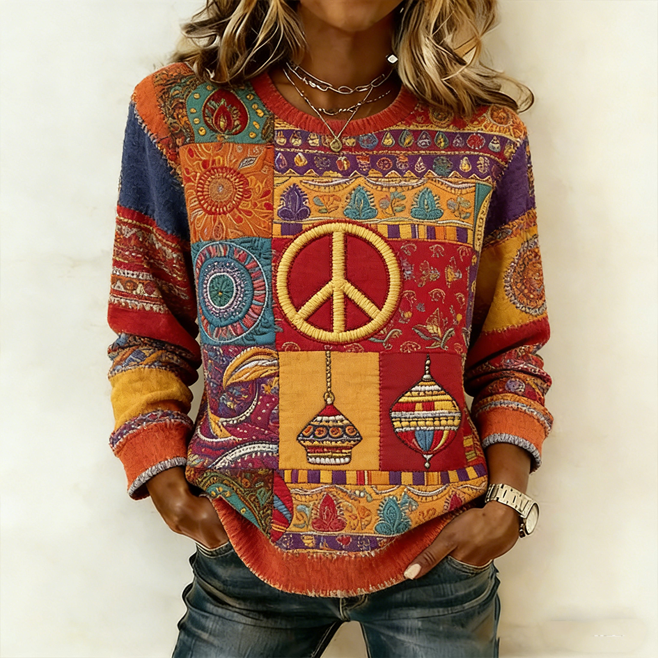 Persian Art Retro Pattern Women's Round Neck Casual Sweatshirt