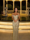 Off the Shoulder Sleeveless Long Mermaid Prom Dress With Beading YK0342