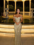Off the Shoulder Sleeveless Long Mermaid Prom Dress With Beading YK0342