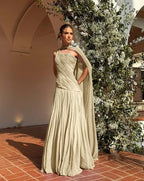 Chic One Shoulder Sleeveless Long Prom Dress With Pleated Shawl WQ0343