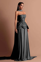 Strapless Sleeveless Long Prom Dress With Beading Pleated Wrap WQ0084