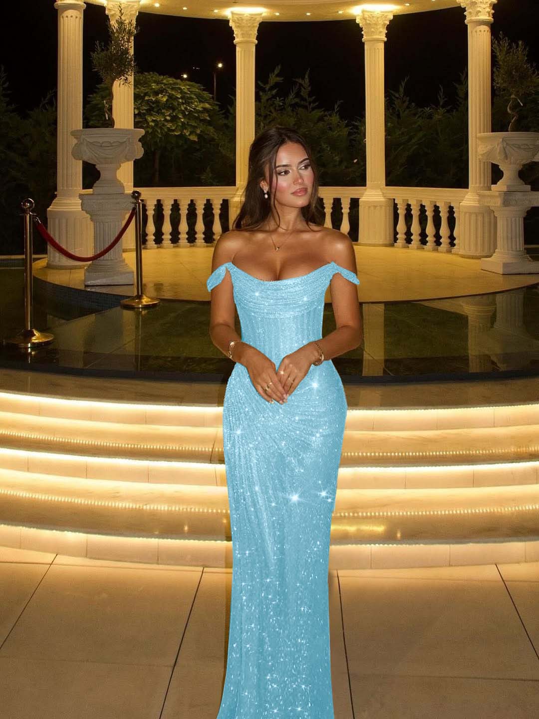 Off the Shoulder Sleeveless Long Mermaid Prom Dress With Beading YK0342