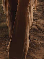 Vintage Western Brown Fringe Flared Jeans
