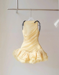 Cocoslly Strapless Sleeveless High Waist Short Prom Dress With Ruffles | Creme Yellow Chiffon ZT0821