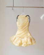 Cocoslly Strapless Sleeveless High Waist Short Prom Dress With Ruffles | Creme Yellow Chiffon ZT0821