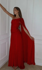 Cocoslly One Shoulder Sleeveless High Waist Long Prom Dress With Sequins | Pink Chiffon JZ0098