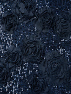 Purplish Blue 3D Floral Glitter Classic V Neck Sleeveless Sheath Midi Dress