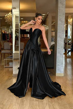 Stunning Strapless Sleeveless Long Split Prom Dress With Pleated WQ0224