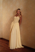 Cocoslly Spaghetti Straps Sleeveless High Waist Long Prom Dress | Glod Champage Chiffon YC0559