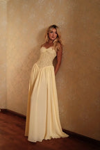 Cocoslly Spaghetti Straps Sleeveless High Waist Long Prom Dress | Glod Champage Chiffon YC0559