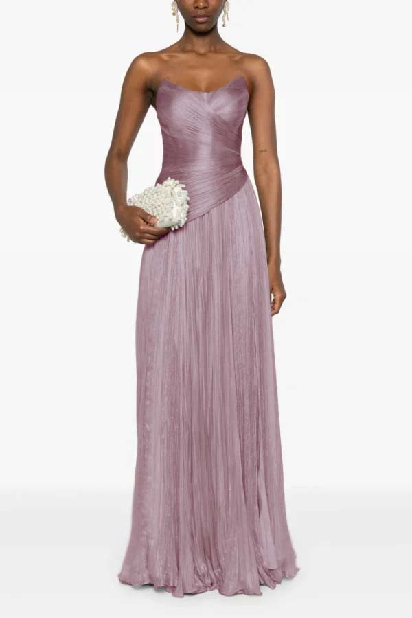 Chic Strapless Sleeveless Long Prom Dress With Ruffles Pleated WQ0236
