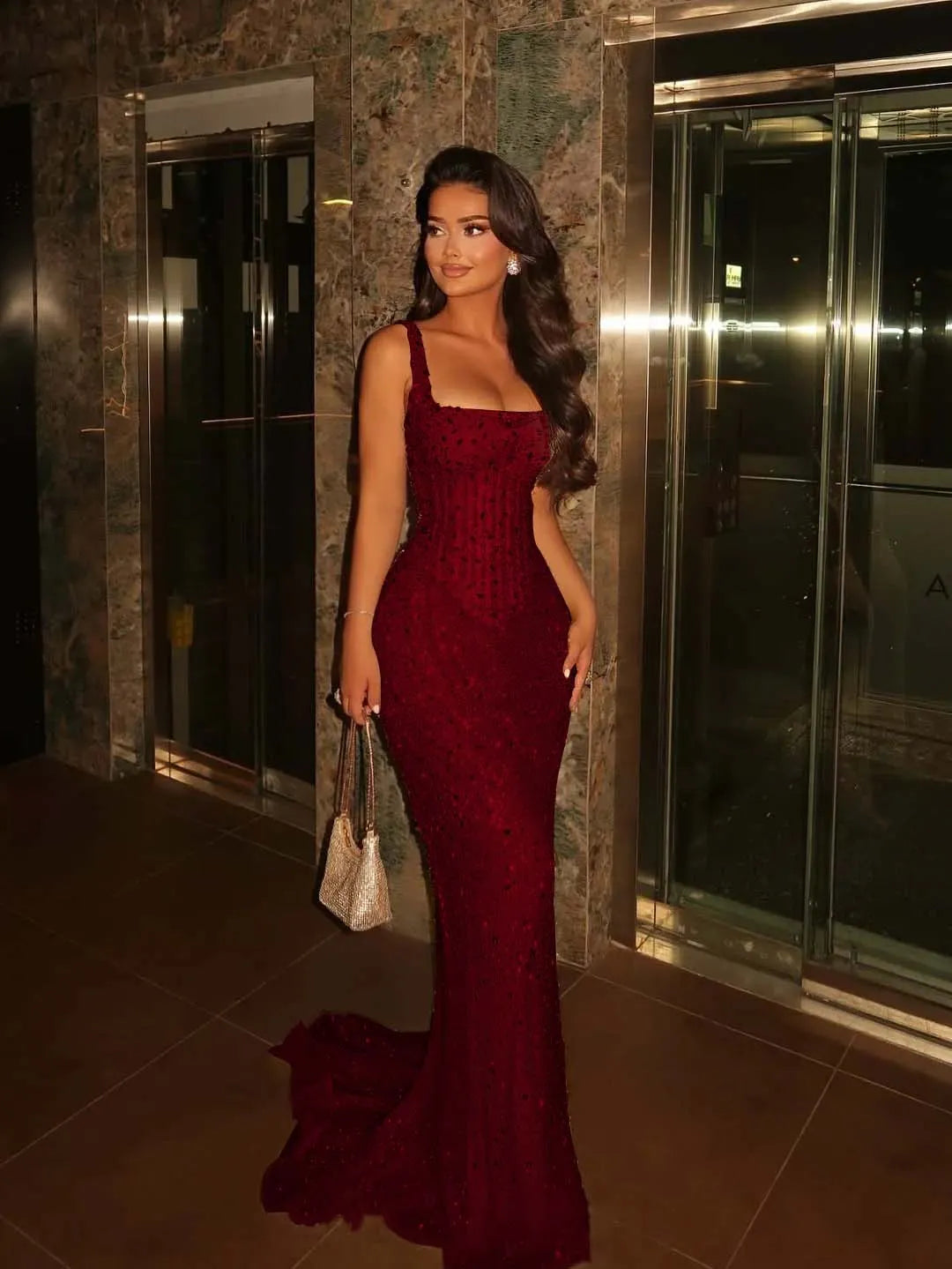 Spaghetti Strap Sleeveless Long Mermaid Prom Dress With Beading YK0285