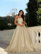 Chic Strapless Sleeveless Long A Line Prom Dress With Pleated YK0232