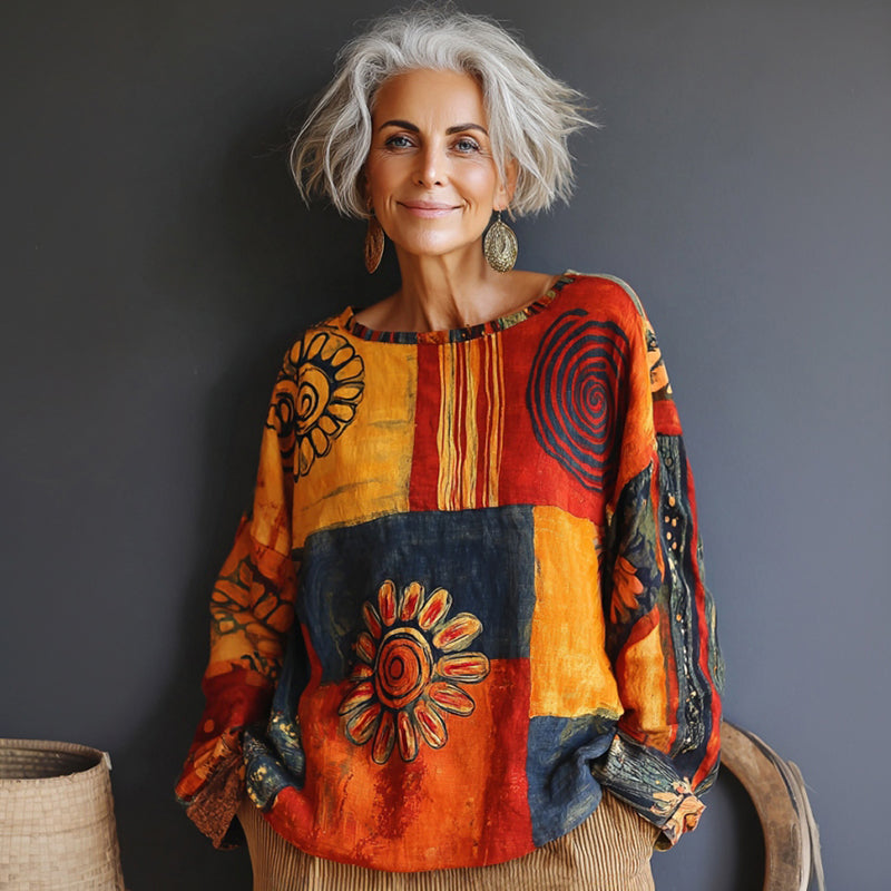 Women's Hippie Style Floral Print Crew Neck T-shirt