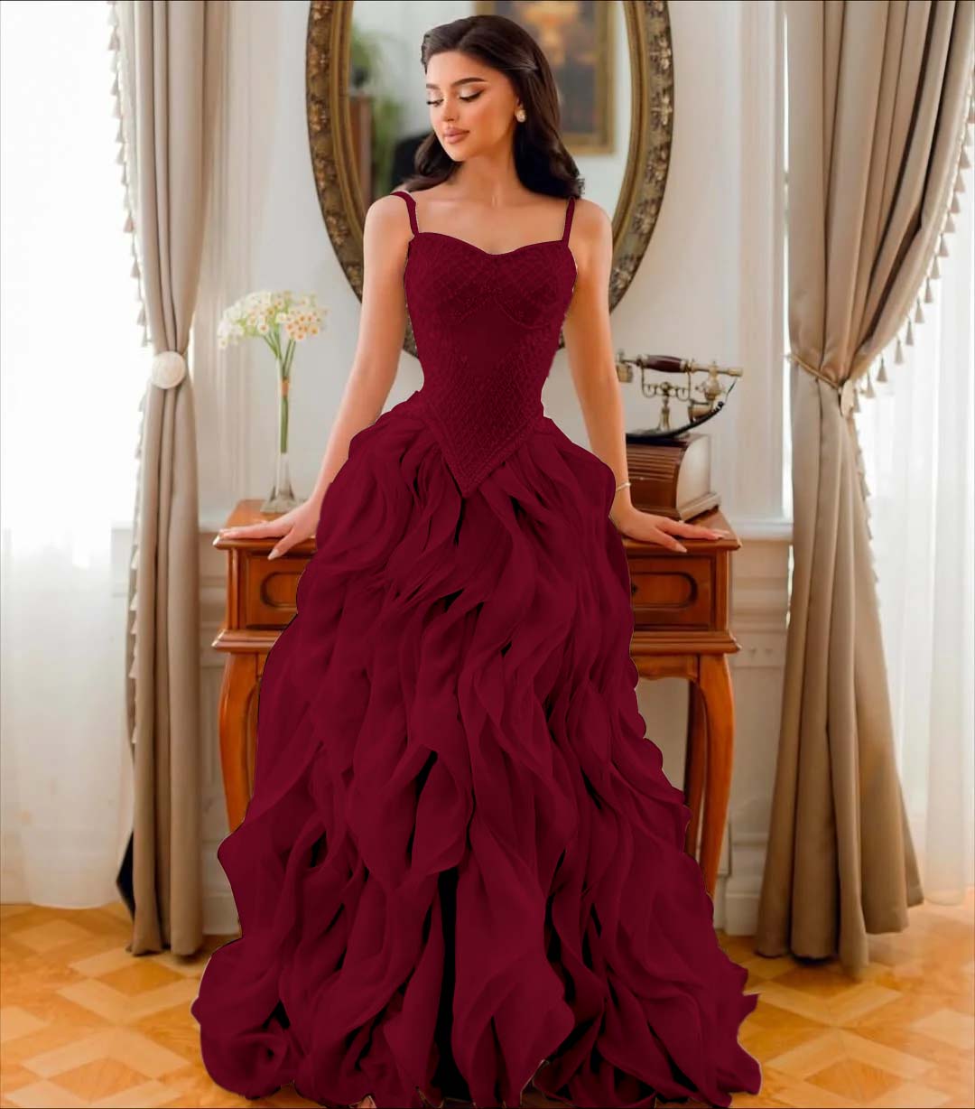 Tulle V-Neck Spaghetti Straps Strapless Sleeveless Long A-Line Prom Dress With Beadings And Pleated YK0761