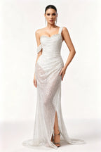 Cocoslly One Shoulder Sleeveless High Waist Long Prom Dress With Split And Rhinstone | Black Sequins JZ0056