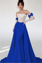 Cocoslly Strapless Sleeveless High Waist Long Mermaid Prom Dress With Long Sleeves And Lace | Blushing Pink Satin