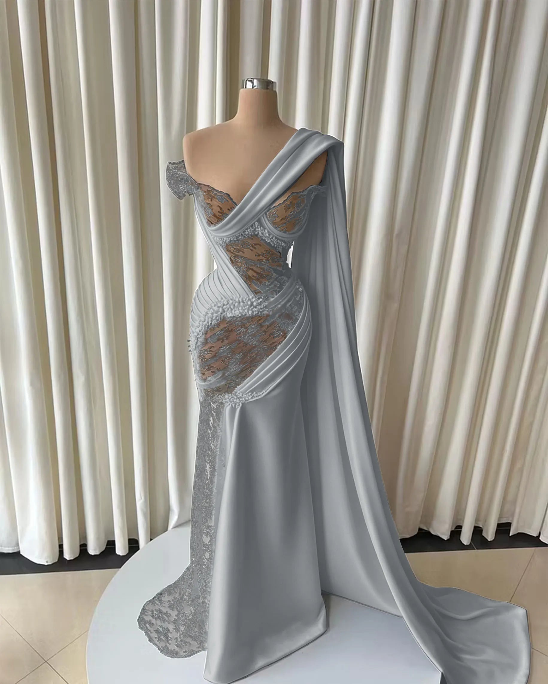 Cocoslly Strapless Sleeveless High Waist Long Prom Dress With Lace And Beading Pearls | Black Satin JZ0166