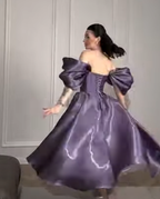 Cocoslly Off-The-Shoulder Sleeveless High Waist Long A Line Prom Dress | Purple Satin CO0219