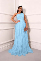 Cocoslly One Shoudler Sleeveless High Waist Long Prom Dress With Ruffles | Forest Green Tulle ZT0560