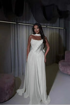 Cocoslly Strapless Sleeveless High Waist Long Prom Dress With Appliques And Scarf | Daffodil Chiffon YQ0072