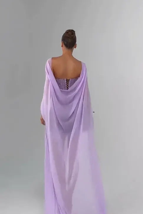Cocoslly Strapless Sleeveless High Waist Short Prom Dress With Shawl And Sequins | Lilac Tassel CO0209