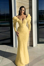 Cocoslly Strapless Long Sleeves High Waist Long Mermaid Prom Dress With Rhinstone And Flowers | Red Sequins WQ0744
