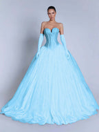 Tulle Sweetheart Strapless Sleeveless Long A-Line Prom Dress With Bow And Gloves YK0721